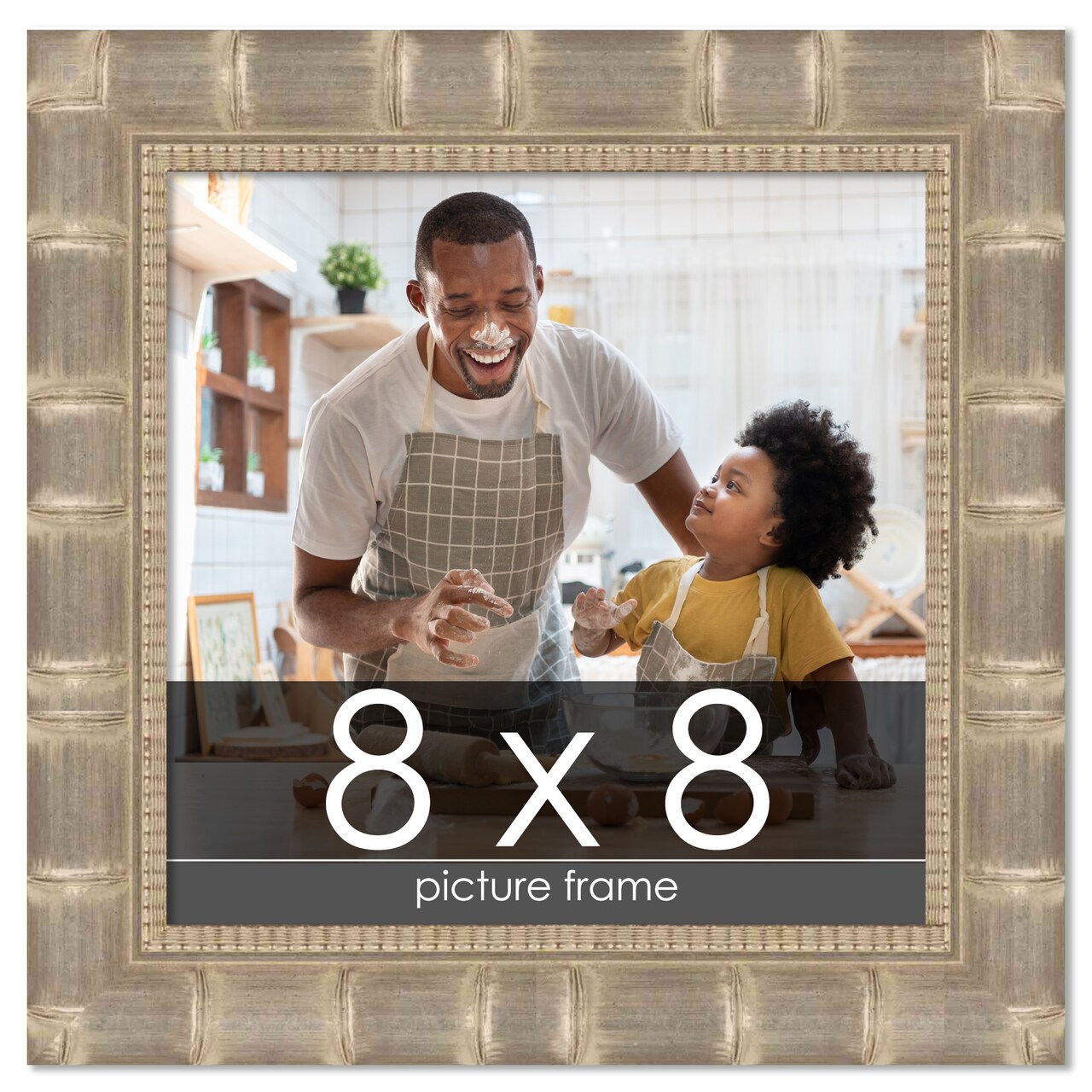 8x8 Wide Bamboo Picture Frame with UV-Resistant Acrylic & Acid Free Backing, Available in 4 Finishes - Brown, Black, Silver, and Natural